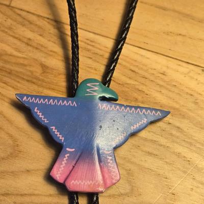 Handpainted Wood Thunderbird Bolo Tie