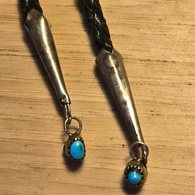 Sterling Silver and Inlay Turquoise, Coral, Onyx, and Mother of Pearl Bolo Tie