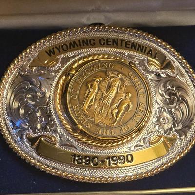 Wyoming Centennial Belt Buckle in the Box