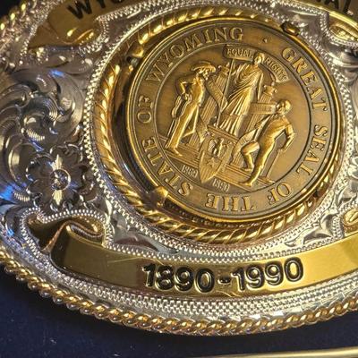 Wyoming Centennial Belt Buckle in the Box
