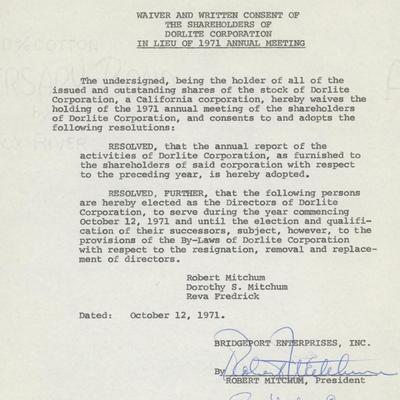 Robert Mitchum signed contract