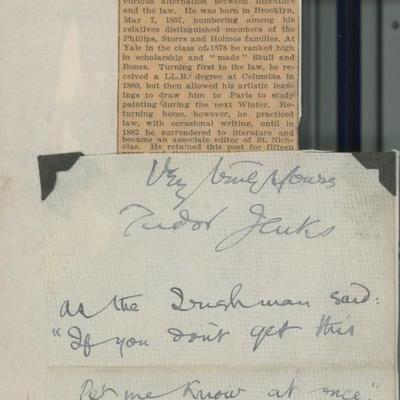 Tudor Jenks handwritten note with sketch