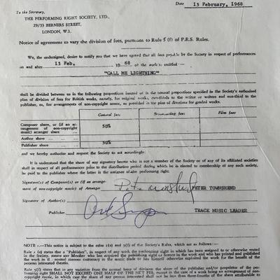 The Who Pete Townshend signed contract 
