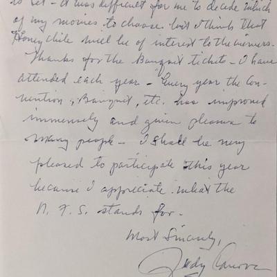 Judy Canova Signed Hand Written Letter