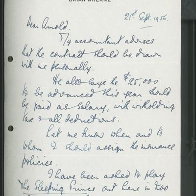 Brian Aherne handwritten and signed letter