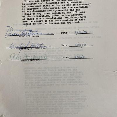 Robert Mitchum signed Dorlite Corporation Document
