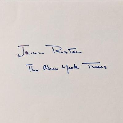 N.Y. Times reporter James Reston autograph 