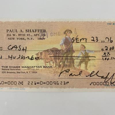 Paul Shaffer signed check 