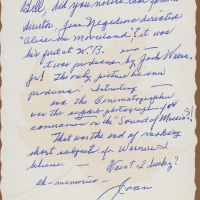 Joan Leslie signed letter