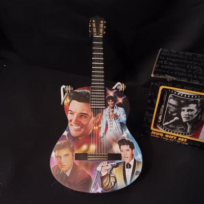 ELVIS A LEGEND IN LIGHTS GUITAR AND 2 COFFEE MUGS