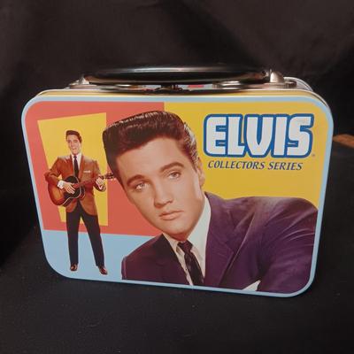 2 TIN ELVIS BOXES, WACKY WOBBLER & 3 CLOTH MASKS