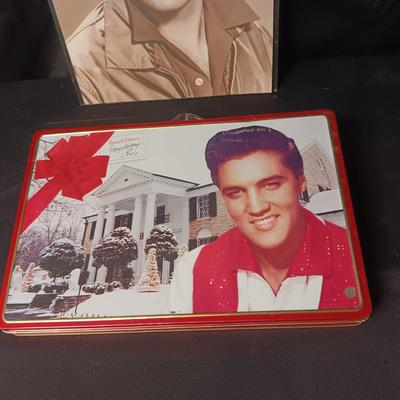 LARGE ELVIS TIN AND PHOTO