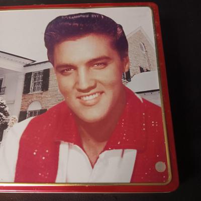 LARGE ELVIS TIN AND PHOTO