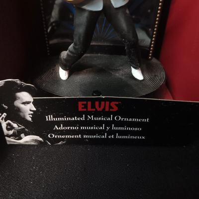 ELVIS ILLUMINATED MUSICAL ORNAMENT AND AA SMALL PICTURE