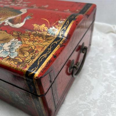 Red Asian display box with inner papered rack