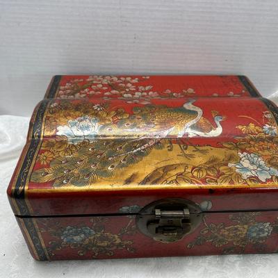 Red Asian display box with inner papered rack