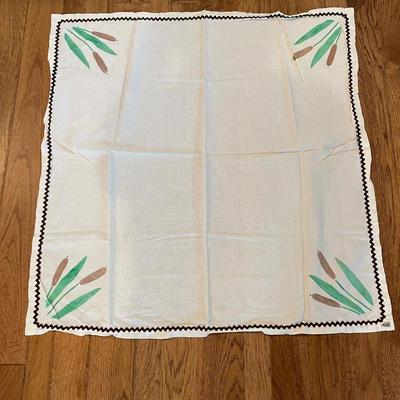 Rick rack trimmed,painted cat tails tablecloth