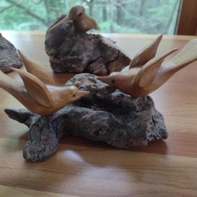 Hand Carved Wooden Bird Figurines