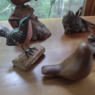 Hand Carved Wooden Bird Figurines