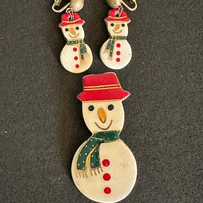 Vintage Snowmen pins and earring set