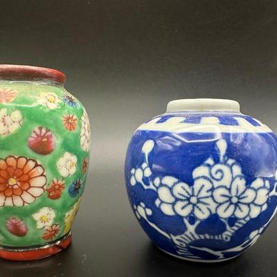 Hand Painted Mini Vases and Blue & White Porcelain Vase