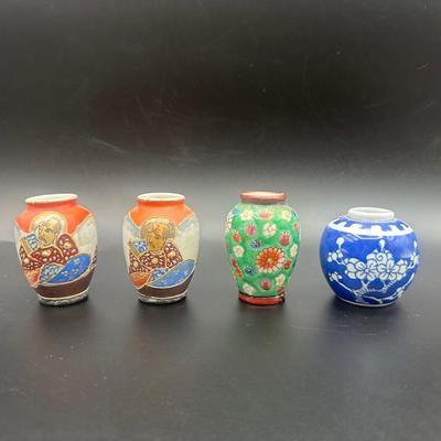 Hand Painted Mini Vases and Blue & White Porcelain Vase