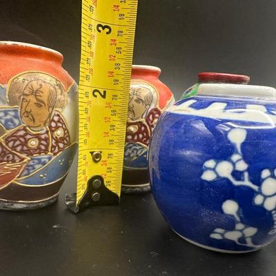 Hand Painted Mini Vases and Blue & White Porcelain Vase