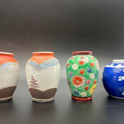 Hand Painted Mini Vases and Blue & White Porcelain Vase