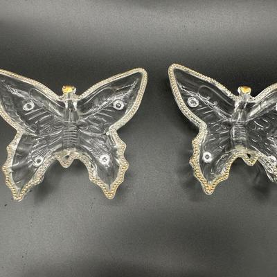 Jeanette Glass Butterfly Divided Cigarette Box & (2) Ashtrays/Dishes