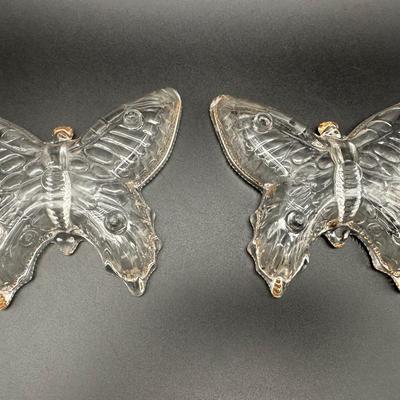 Jeanette Glass Butterfly Divided Cigarette Box & (2) Ashtrays/Dishes