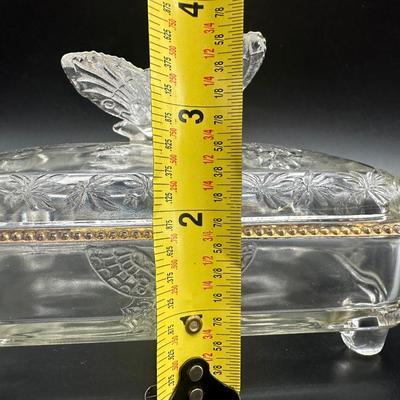 Jeanette Glass Butterfly Divided Cigarette Box & (2) Ashtrays/Dishes