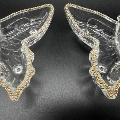 Jeanette Glass Butterfly Divided Cigarette Box & (2) Ashtrays/Dishes