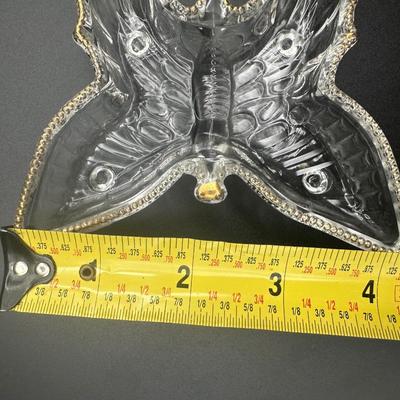 Jeanette Glass Butterfly Divided Cigarette Box & (2) Ashtrays/Dishes