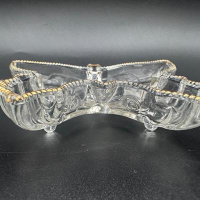 Jeanette Glass Butterfly Divided Cigarette Box & (2) Ashtrays/Dishes