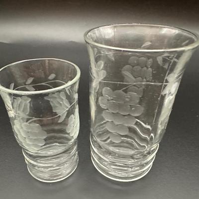 Vintage Etched Grape Clusters Glass Set (28)