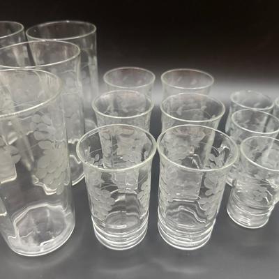 Vintage Etched Grape Clusters Glass Set (28)