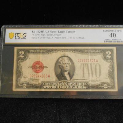 1928 F 2 Dollar Bill Graded 40 Extremely Fine