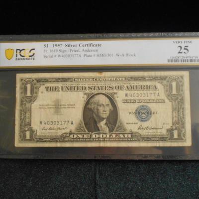 1957 1 Dollar Silver Certificate Graded 25 Very Fine