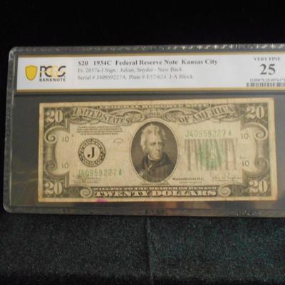 1934 C 20 Dollar Bill Graded Very Fine 25