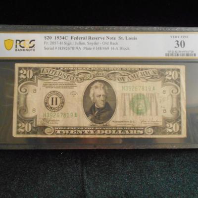 1934 C 20 Dollar Bill Graded Very Fine 30