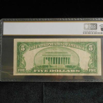 1934 A 5 Dollar Silver Certificate Graded Very Fine 30