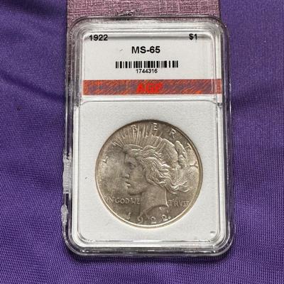 1922 Peace Dollar Graded MS 65 (PCGS Est. 325)