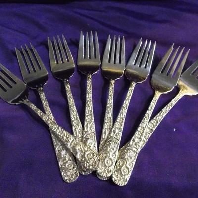 Set of 8 Sterling Kirk Repousse Forks
