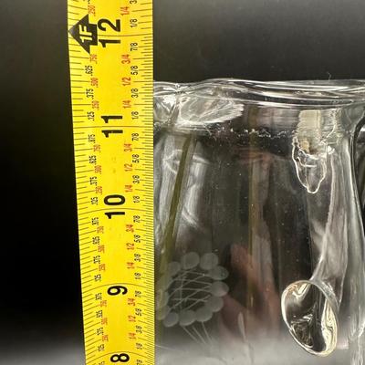 Vintage Etched Glass Pitcher and (3) Cocktail Glasses