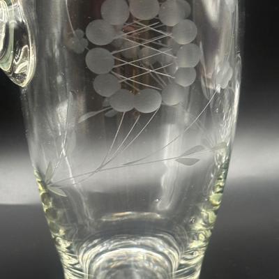 Vintage Etched Glass Pitcher and (3) Cocktail Glasses