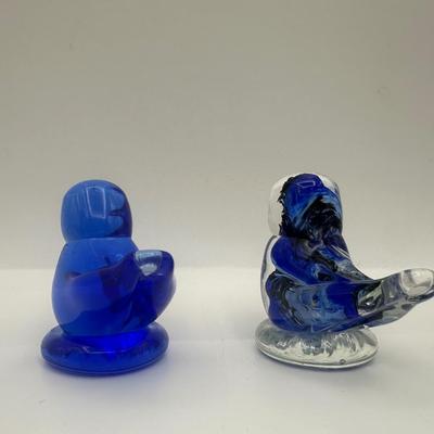 Signed Ray Ron Hand Blown Glass Blue Birds (2)