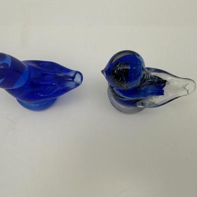 Signed Ray Ron Hand Blown Glass Blue Birds (2)