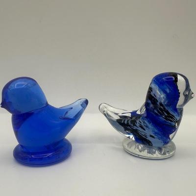 Signed Ray Ron Hand Blown Glass Blue Birds (2)