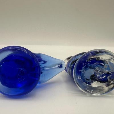 Signed Ray Ron Hand Blown Glass Blue Birds (2)