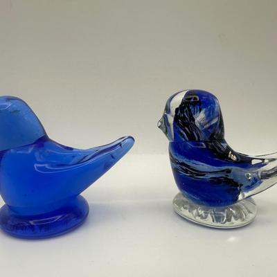 Signed Ray Ron Hand Blown Glass Blue Birds (2)